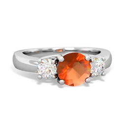 Fire Opal Diamond Three Stone Round Trellis 14K White Gold ring R4018