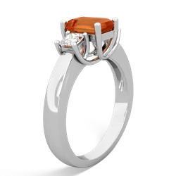 Fire Opal Diamond Three Stone Emerald-Cut Trellis 14K White Gold ring R4021