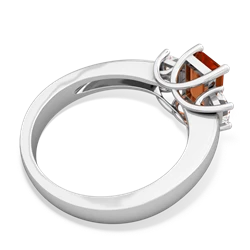 Fire Opal Diamond Three Stone Emerald-Cut Trellis 14K White Gold ring R4021