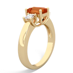 Fire Opal Diamond Three Stone Emerald-Cut Trellis 14K Yellow Gold ring R4021