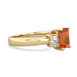 Fire Opal Diamond Three Stone Emerald-Cut Trellis 14K Yellow Gold ring R4021