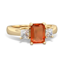 Fire Opal Diamond Three Stone Emerald-Cut Trellis 14K Yellow Gold ring R4021