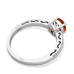 Fire Opal Milgrain Filigree 14K White Gold ring R5090