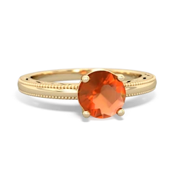 Fire Opal Milgrain Filigree 14K Yellow Gold ring R5090