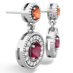 Fire Opal Halo Dangle 14K White Gold earrings E5319