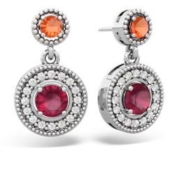 Fire Opal Halo Dangle 14K White Gold earrings E5319