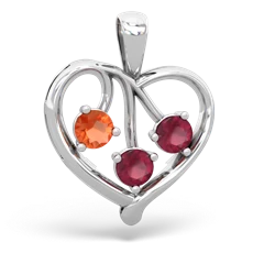 Fire Opal Glowing Heart 14K White Gold pendant P2233