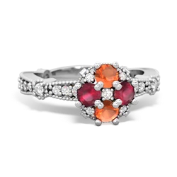 Fire Opal Sparkling Tiara Cluster 14K White Gold ring R26293RD