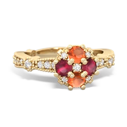 Fire Opal Sparkling Tiara Cluster 14K Yellow Gold ring R26293RD