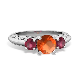 Fire Opal Art Deco Eternal Embrace Engagement 14K White Gold ring C2003