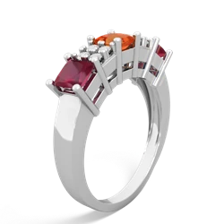 Fire Opal Three Stone Diamond Cluster 14K White Gold ring R2592