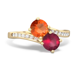 Fire Opal Channel Set Two Stone 14K Yellow Gold ring R5303