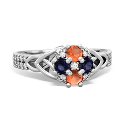 Fire Opal Celtic Knot Cluster Engagement 14K White Gold ring R26443RD