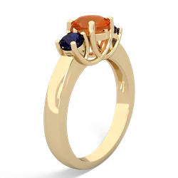 Fire Opal Three Stone Round Trellis 14K Yellow Gold ring R4018