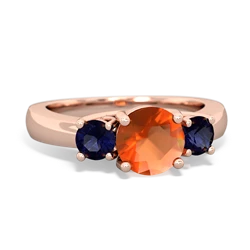 Fire Opal Three Stone Round Trellis 14K Rose Gold ring R4018