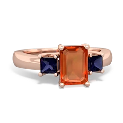 Fire Opal Three Stone Emerald-Cut Trellis 14K Rose Gold ring R4021