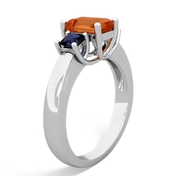 Fire Opal Three Stone Emerald-Cut Trellis 14K White Gold ring R4021