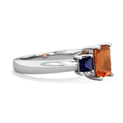 Fire Opal Three Stone Emerald-Cut Trellis 14K White Gold ring R4021