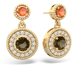 Fire Opal Halo Dangle 14K Yellow Gold earrings E5319