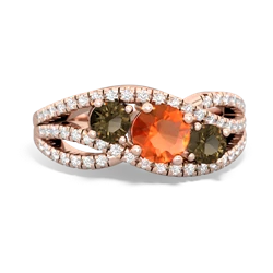 Fire Opal Three Stone Aurora 14K Rose Gold ring R3080