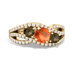 Fire Opal Three Stone Aurora 14K Yellow Gold ring R3080