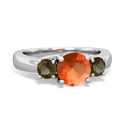 Fire Opal Three Stone Round Trellis 14K White Gold ring R4018