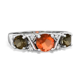 Fire Opal Hugs And Kisses 14K White Gold ring R5016