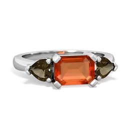 Fire Opal Three Stone 14K White Gold ring R5235