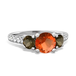 Fire Opal Pave Trellis 14K White Gold ring R5500