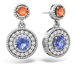 Fire Opal Halo Dangle 14K White Gold earrings E5319