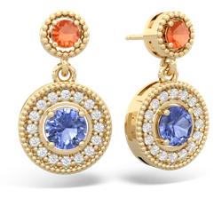 Fire Opal Halo Dangle 14K Yellow Gold earrings E5319