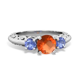 Fire Opal Art Deco Eternal Embrace Engagement 14K White Gold ring C2003