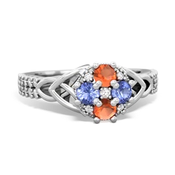 Fire Opal Celtic Knot Cluster Engagement 14K White Gold ring R26443RD