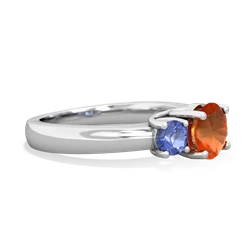 Fire Opal Three Stone Round Trellis 14K White Gold ring R4018