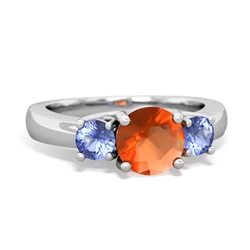 Fire Opal Three Stone Round Trellis 14K White Gold ring R4018