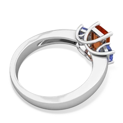 Fire Opal Three Stone Emerald-Cut Trellis 14K White Gold ring R4021