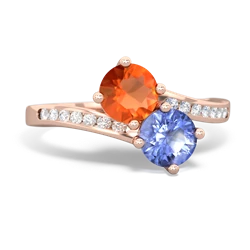 Fire Opal Channel Set Two Stone 14K Rose Gold ring R5303