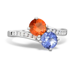 Fire Opal Channel Set Two Stone 14K White Gold ring R5303