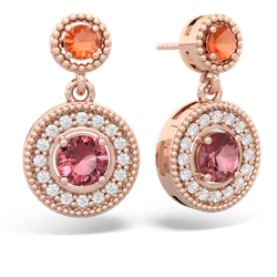 Fire Opal Halo Dangle 14K Rose Gold earrings E5319