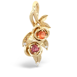 Fire Opal Rose Vine 14K Yellow Gold pendant P5680