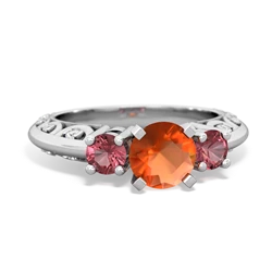 Fire Opal Art Deco Eternal Embrace Engagement 14K White Gold ring C2003