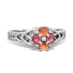 Fire Opal Celtic Knot Cluster Engagement 14K White Gold ring R26443RD