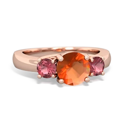 Fire Opal Three Stone Round Trellis 14K Rose Gold ring R4018