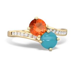 Fire Opal Channel Set Two Stone 14K Yellow Gold ring R5303