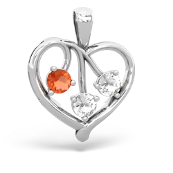 Fire Opal Glowing Heart 14K White Gold pendant P2233