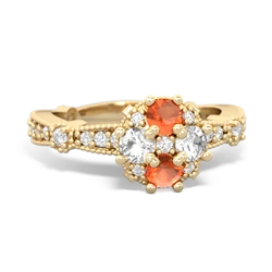 Fire Opal Sparkling Tiara Cluster 14K Yellow Gold ring R26293RD