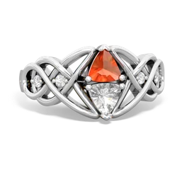 Fire Opal Keepsake Celtic Knot 14K White Gold ring R5300