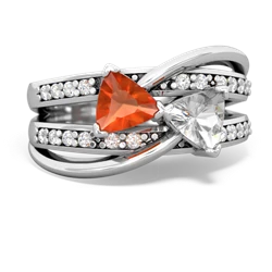 Fire Opal Bowtie 14K White Gold ring R2360