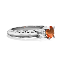 Fire Opal Art Deco Eternal Embrace Engagement 14K White Gold ring C2003