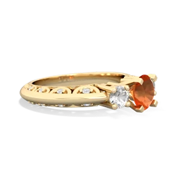 Fire Opal Art Deco Eternal Embrace Engagement 14K Yellow Gold ring C2003